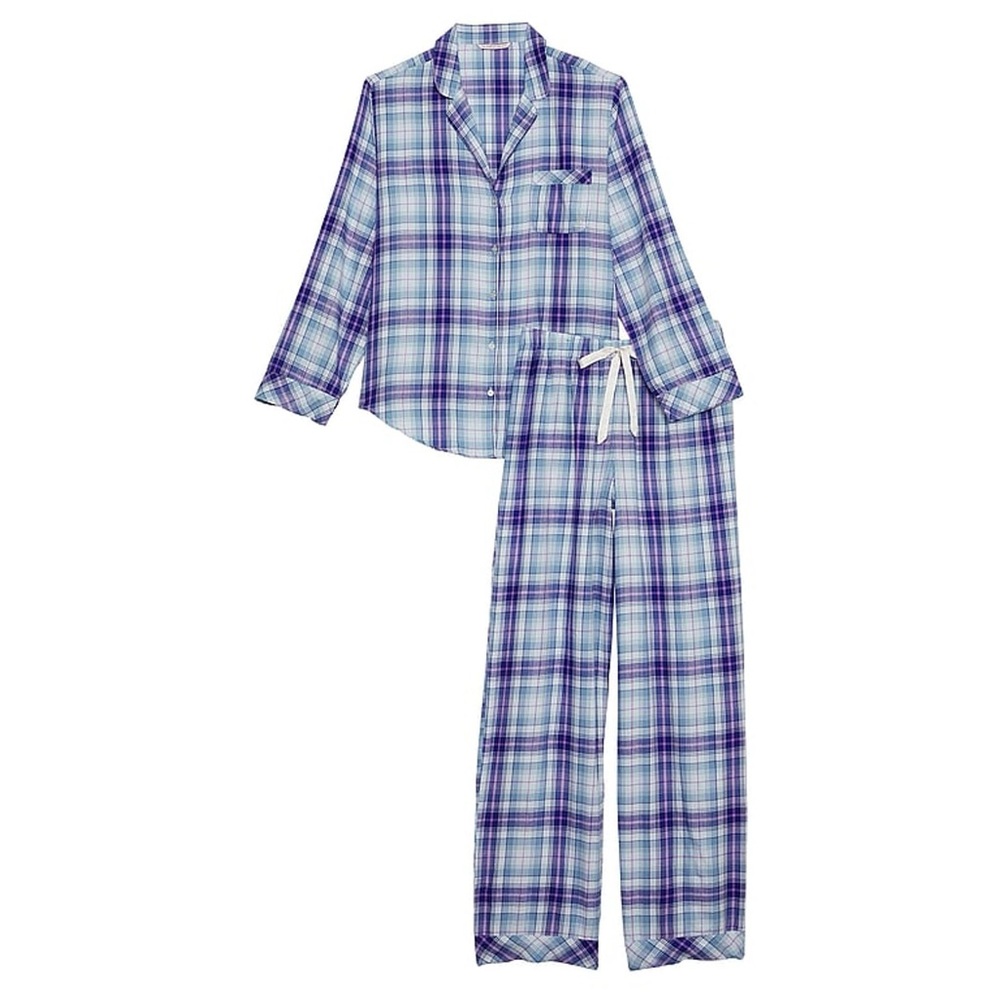 Women’s Plaid Pajama Set - Lavender & White Long Sleeve Sleepwear